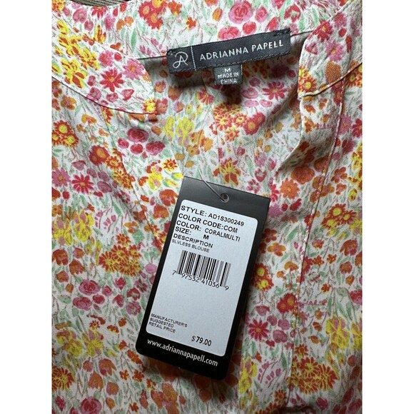 Womens Adrianna Papell Foral Sleeveless Tank Blouse SIZE MEDIUM NWT - Picture 3 of 5
